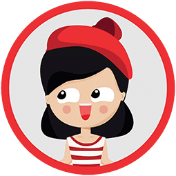 Illustration of a girl looking to her right with black hair and a red hat