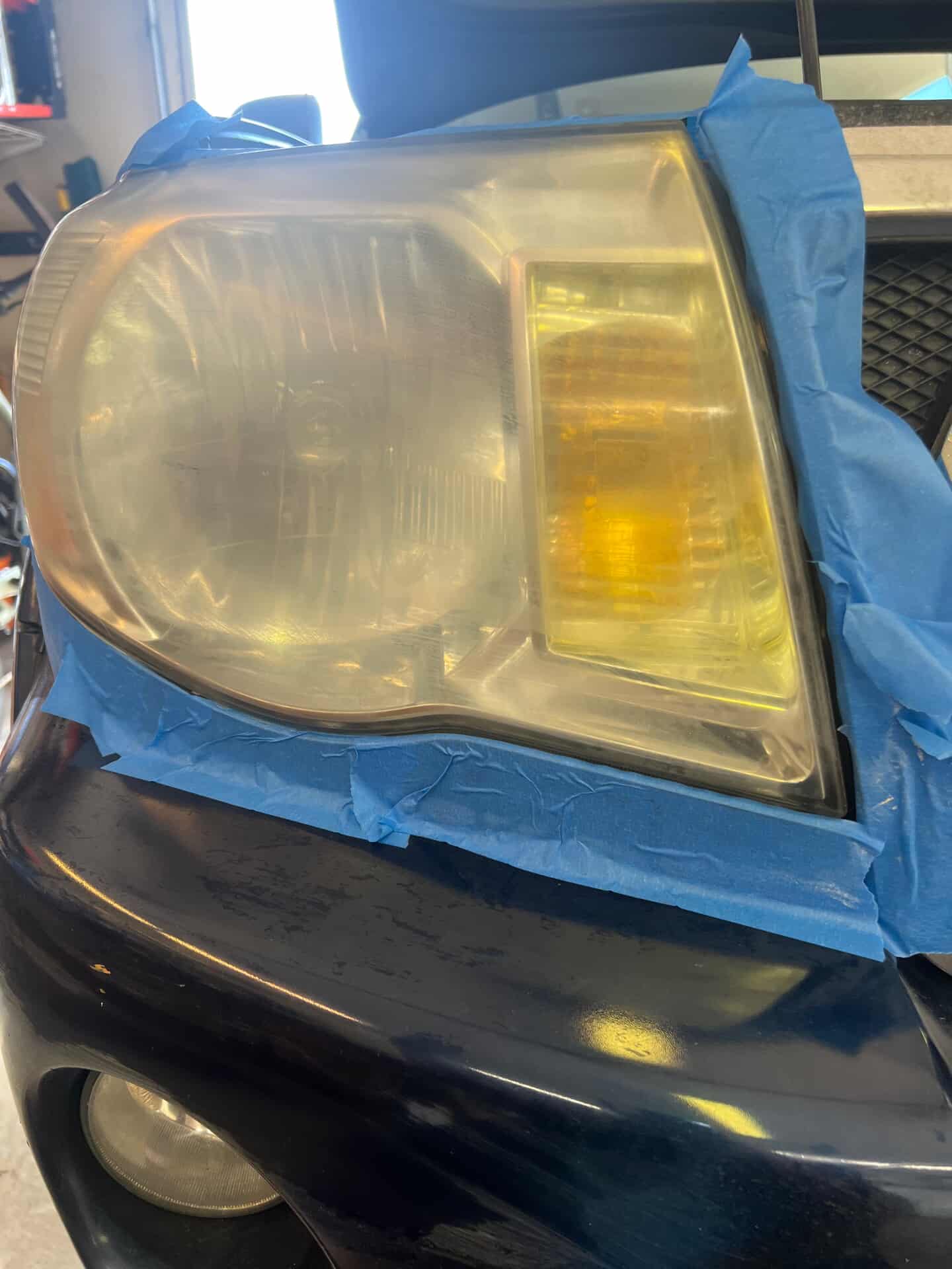 Headlight Restoration — before detailing, showing dirt and wear